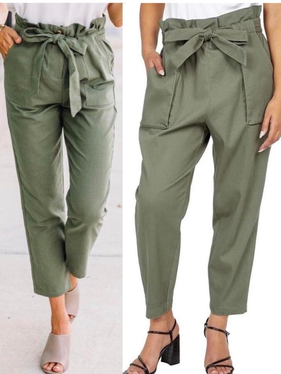 BCBGeneration Pants - BCBGeneration Olive Twill Cotton Paperbag High Waist Pants